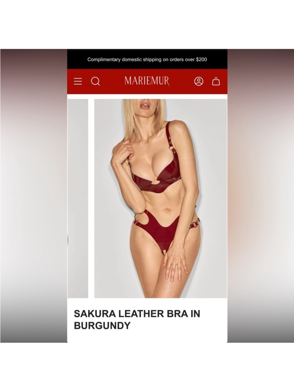 Mariemur Sakura Leather Bra - Burgundy